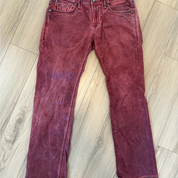 Rock Revival Men's Erkal Burgundy Red Acid Wash Straight Jeans